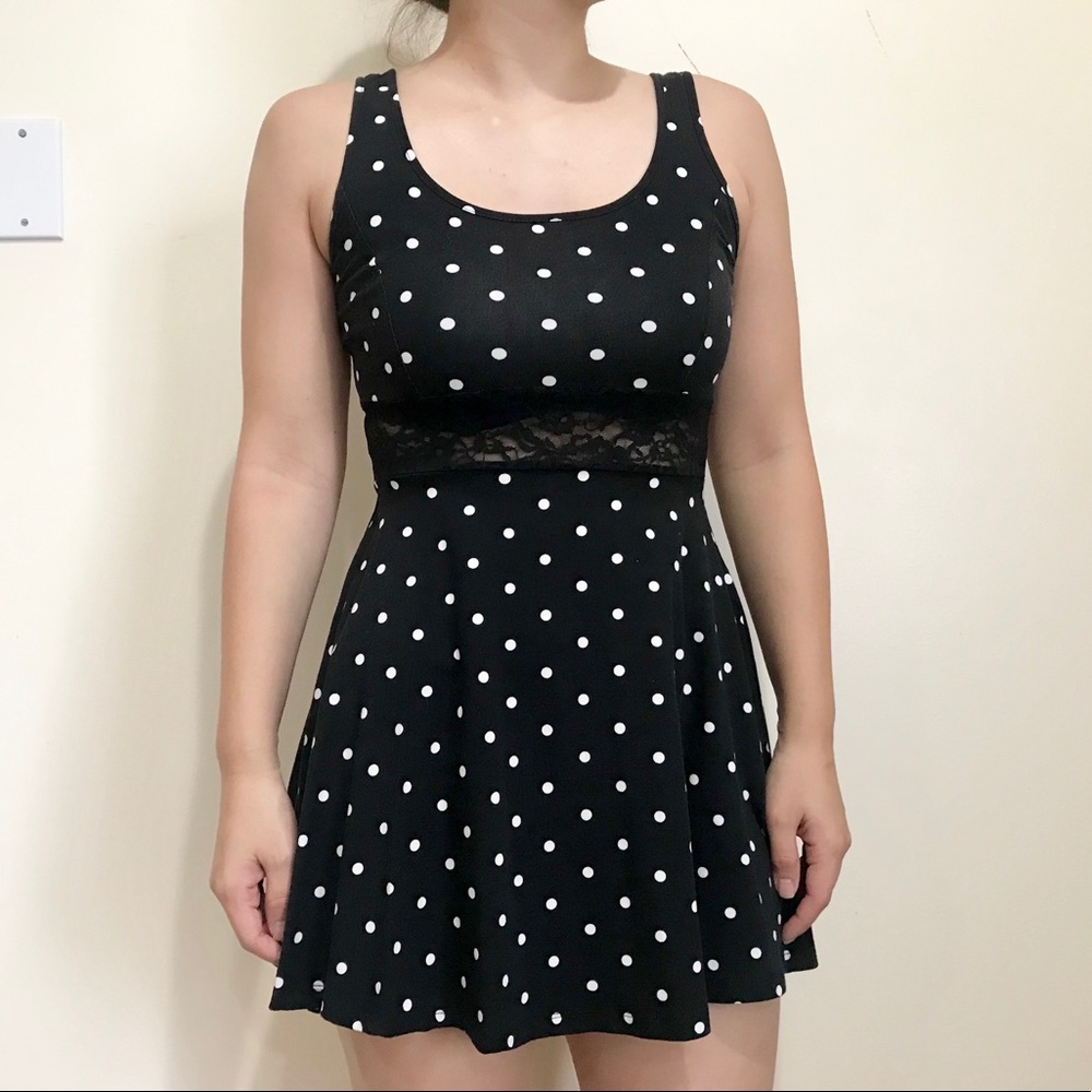 Black Polka Dot Skater Mini Dress